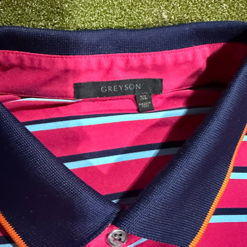 Greyson Pink and Blue Striped Polo Shirt - Trump Ferry Point - XL